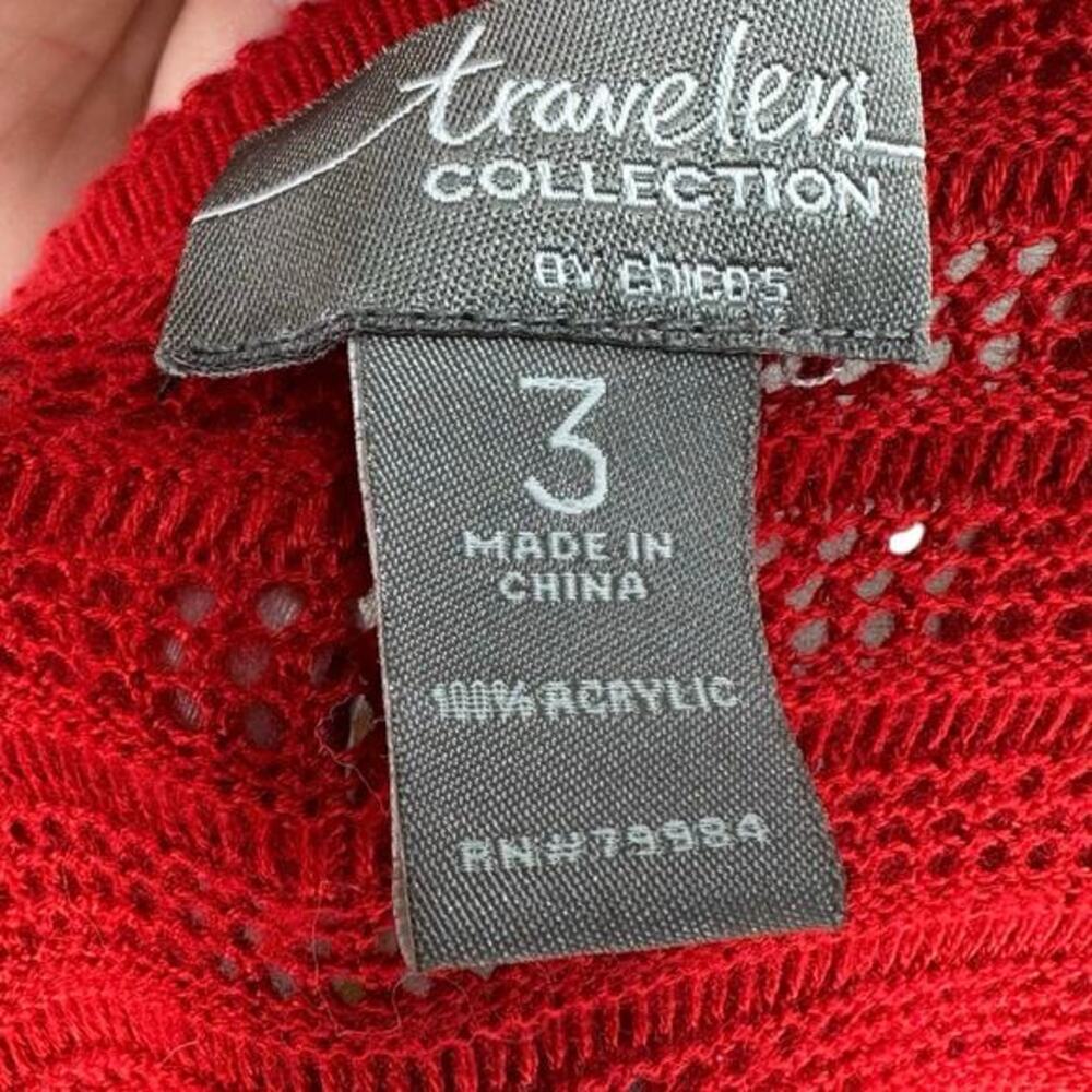 Chico's Travelers Collection Cardigan 3 Red Textured Open Front 3/4 Sleeve‎ XL - Picture 6 of 6